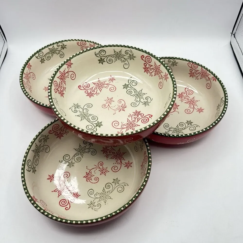 Temp-Tations 8 “ Red Poinsetta Bowls With Ruffled Edge - Set Of 4